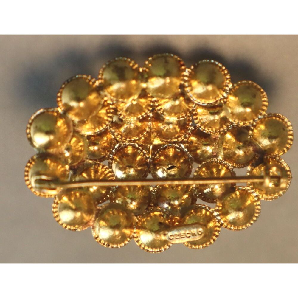 Czech Orange Rhinestone Brooch Domed Vintage Czecho Pin - Picture 4 of 4